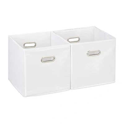 Imagen de relaxdays Cajas de almacenaje, Set dos cestas, Sin tapa, Con asas, Plegable, Cuadrado, 30 cm, Blanco