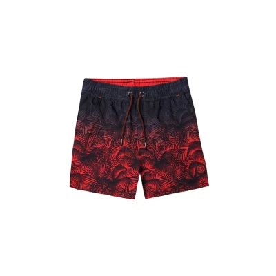 Imagen de Bañador de Niño Tipo Short con Efecto Dip Dye en Gris Oscuro y Rojo Estampado Hojas Palmera