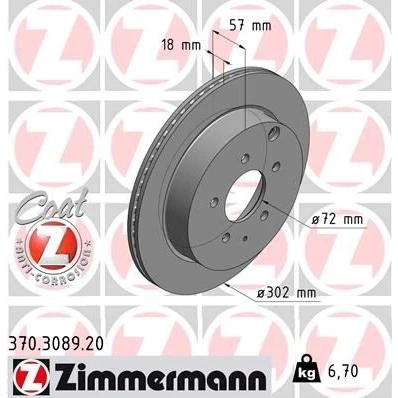 Imagen de ZIMMERMANN COAT Z 370.3089.20 Disco de freno 302 18 7/5 5 114 ventilación interna revestido MAZDA: CX 7