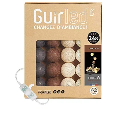 Imagen de GuirLED Guirnalda luminosa bolas de algodón LED USB Luz noche para bebé 2h Adaptador corriente dual 2A incluido 3 intensidades 24 2,4m Chocolate