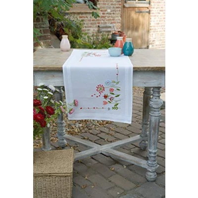 Imagen de VERVACO Blumen Kit de Bordado Camino Mesa Impreso, Cotton, Colores Variados, ca. 40 x 100 cm / 16&quot; 40&quot;