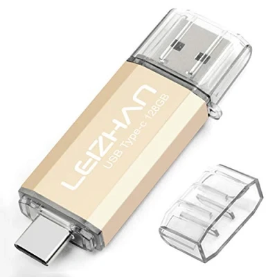 Imagen de LEIZHAN Memoria USB Tipo C 128GB,Flash Drive 3.0 OTG Oro para Samsung S9,Huawei,Portátil,Teléfono y Otras Dispositivos o Dorado