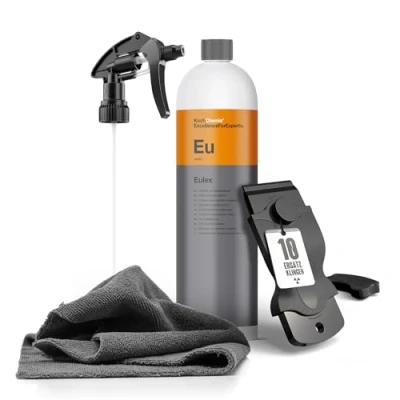 Imagen de Koch Chemie Eulex Juego de eliminación pegamento (1 L, cabezal pulverizador, paño microfibra, rascador plástico Nuke Guys con 10 cuchillas intercambiables)
