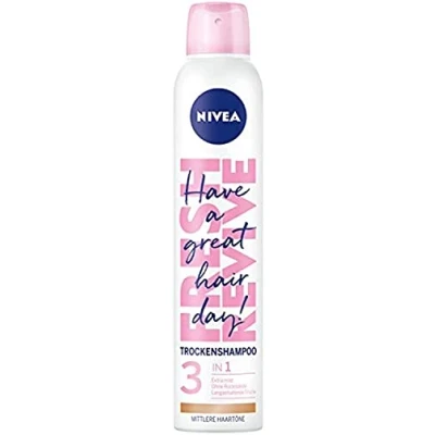 Imagen de NIVEA champú seco Fresh Revive para tonos de cabello medianos en paquete 1 unidad (1 x 200 ml), spray con efecto instantáneo y triple : extra suave, sin residuos, una