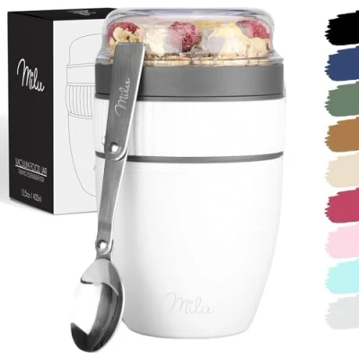 Imagen de Milu vaso de muesli para llevar 400 ml I plástico yogur con cuchara (blanco)