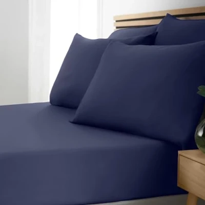 Imagen de Catherine Lansfield So Soft Sábana Bajera Ajustable para Cama Doble, fácil de Planchar, Color Azul Marino