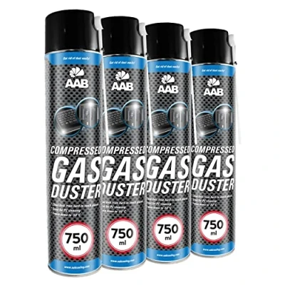 Imagen de 4 x AABCOOLING Botella de Aire Comprimido 750ml para Limpiar Teclados, Ordenadores, Copiadoras, Cámaras, Impresoras y Otros Equipos Eléctricos, Soplador Aire, Eliminación Polvo, Spray Limpiador
