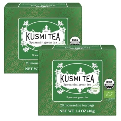 Imagen de Kusmi Tea Juego de 2 Cajas Té Verde con Menta Orgánico Mezcla Orgánica Gunpowder Auténticas Hojas 2x20 Bolsas