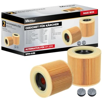 Imagen de McFilter 2x Filtro de cartucho adecuado para aspiradora Kärcher WD1 WD2 WD3 3.200 3.500 P Premium Extension Kit MV2 MV3 A2054 A2101 A2254 A2604 SE 4001 4002 sustituido 6.414 552.0 547.0 772.0