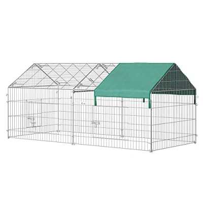 Imagen de PawHut Jaula Recinto para Animales Pequeños 220x103x103 cm Conejos Corral con 2 Puertas y Protección contra Solar Conejo Gallinas Patos Exterior Jardín Patio Plata Verde