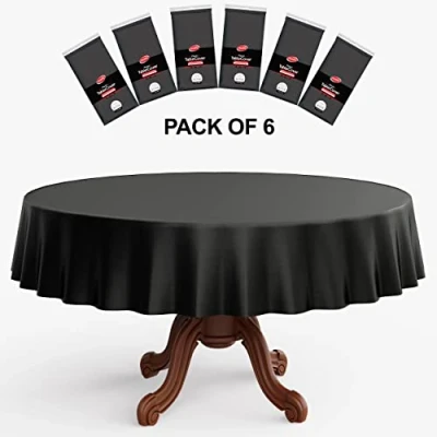 Imagen de Neatiffy Mantel desechable Redondo de 84 Pulgadas, Cubierta Mesa para Redonda, Negro