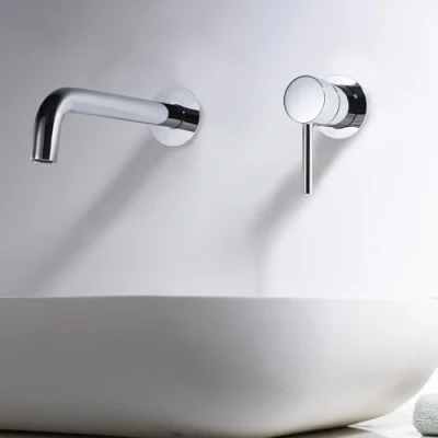 Imagen de IMEX Grifo Monomando Lavabo Empotrado Baño Mezclador Agua Fria y Caliente sobre Encimera Ahorro de Serie Etna Color Cromado