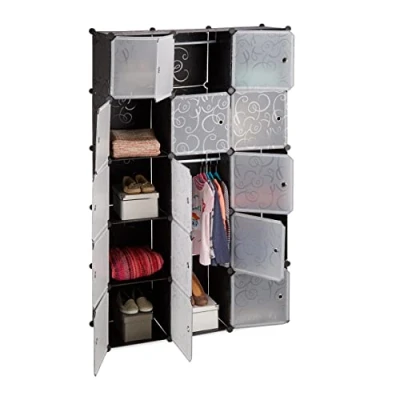 Imagen de Relaxdays Armario Modular con 11 Compartimentos y 2 Barras, Negro, 37x110x181 cm