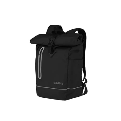 Imagen de travelite Basics Roll Up Rucksack, Mochila Hecha de Material Impermeable, Escolar Poliéster con Reflectores y Cierre Enrollable, 400 g, 48 cm, 19 Litros, Negro