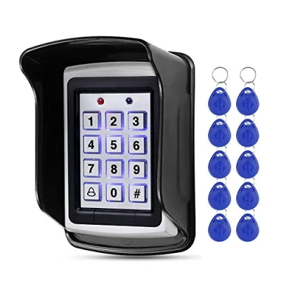 Imagen de HFeng Control de acceso RFID 125 KHz Teclado impermeable Cubierta exterior + 10pcs EM4100 Llaveros 1000 usuario WG26, luz fondo, caja metálica