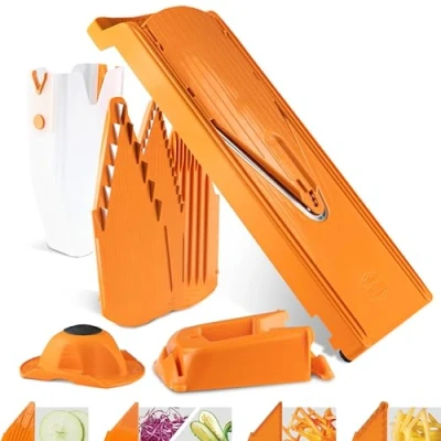Imagen de Börner Cortador de verduras V3 TrendLine Profi Set (8 piezas) (Mandolina en V) + soporte insertos docking station &amp; más Rallador (Naranja)