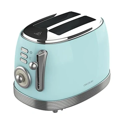 Imagen de Cecotec Tostadora Toast&amp;Taste 800 Vintage Light Blue. 850 W, Doble Ranura Corta Extra anchas de 3,8 cm, 2 Tostadas, Acabados en Acero Inoxidable, Estilo Vintage, 3 Funciones, Azul