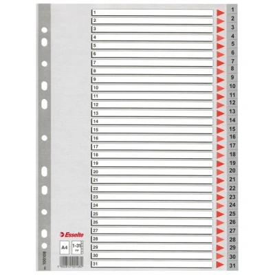 Imagen de ESSELTE 100108 Indice para carpetas multitaladro PP DIN A4 con cartulina índice color 1 31 gris