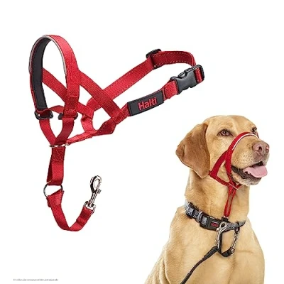 Imagen de Halti Collar Ronzal Evitar Que tu Perro Tire de la Correa, Ajustable y Ligero, con Banda Nariz Acolchada. Adiestramiento canino antitirones para Perros medianos (Talla 3, Rojo)