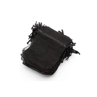 Imagen de OLILLY 100 bolsas de organza, 7 x 9 cm, color negro, ideal para bodas, bautizos, regalos, lavanda, joyas (negro)