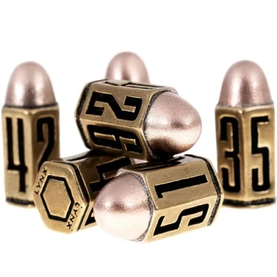 Imagen de Bullet Metal Dice Set Seis Dados de Balas D6 en latón Ideal para DND, Warhammer 40k, Juego rol, D&amp;D, ... Perfecto Regalo/Accesorios RPG/Dungeons and Dragons/D D Español.