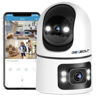 Imagen de GENBOLT Cámara de Seguridad WiFi Interior, CCTV IP Vigilancia Doméstica con Doble Lente 360y Detección Humanoide, Cam Nanny Pet Dog, Monitor Bebé 2.4/5GHz