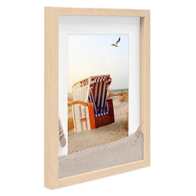 Imagen de PHOTOLINI 3D Marco de Fotos 30x40 cm para Rellenar, Natural, con Profundidad Objetos hasta 1,5 cm, Madera MDF paspartú y Cristal Manualidades como Regalo
