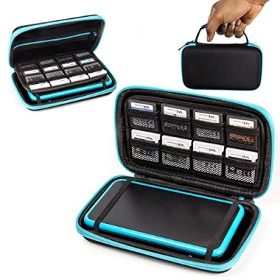 Imagen de Orzly Funda 2DSXL, Transportar New 2DS XL Dura de Viaje para Llevar la Nueva Consola Nintendo con Ranuras Juegos y Bolsillo Cremallera Azul sobre Negro