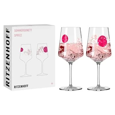 Imagen de Ritzenhoff 3461007 Juego de 2 vasos aperitivo Sprizz 500 ml Serie Sommersonett nº 7 con motivo asiático rosa Made in Germany