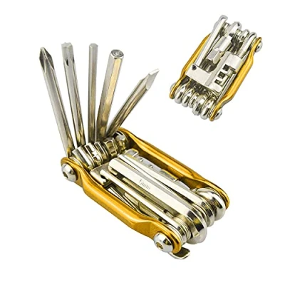 Imagen de QitinDasen 11 en 1 Multifunción Bicicleta Herramienta, Kit Multiherramienta Bicicleta, Portátil Compacta Reparación Herramienta et Mantenimiento (Dorado)
