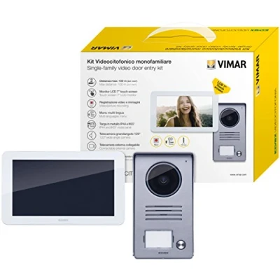 Imagen de Vimar k40915 kit videocitofono touch screen monofamiliare con alimentatore multispina, grigio la targa esterna bianco il monitor