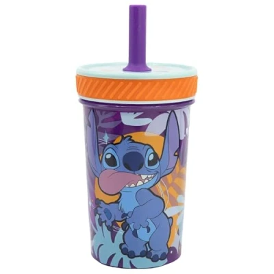 Imagen de Vaso de plástico antivuelco con Pajita Silicona Stitch
