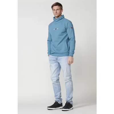 Imagen de Sudadera de manga larga con cuello alto cruzado y estampado delantero color verde para hombre