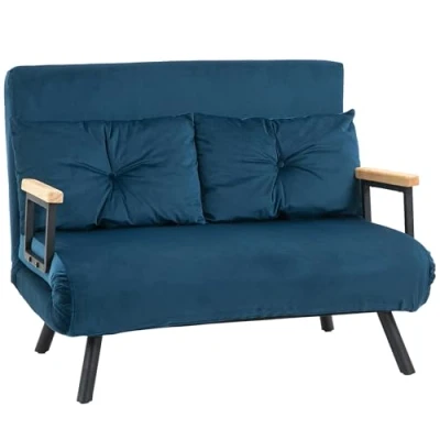 Imagen de HOMCOM Sofá Cama Convertible Triple Pliegue de 2 Plazas Plegable con Respaldo Ajustable 5 Niveles y Almohadas Acolchadas para Oficina Dormitorio Salón 102x73x81 cm Azul