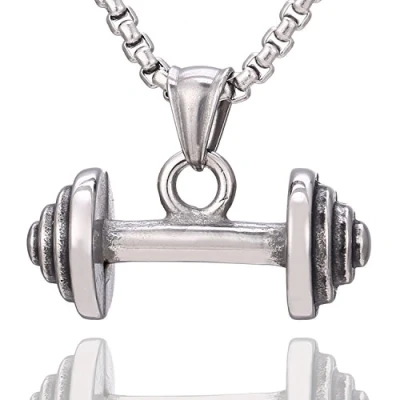 Imagen de DonDon Collar de Acero Inoxidable con Colgante Pesas para Hombres Deportistas