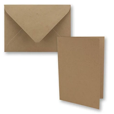 Imagen de FarbenFroh Juego de 50 tarjetas plegables DIN B6 con sobres en papel estraza marrón, 120 x 170 mm, ideal para invitación, bodas, bautizos, comuniones, confirmación. Marca: