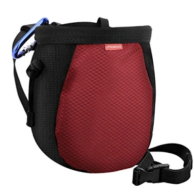 Imagen de MoKo Bolsillo de Tiza con Cinturón Ajustable y Mosquetón Cordón para Deportes, Bolsa Magnesio al Aire Libre Escalada en Roca, Levantamiento Pesas, Gimnasia Negro + Rojo