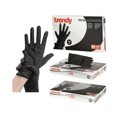 Imagen de HOMA TPE Disposable Gloves Black Content Pack of 100 Powder Free Latex (M)