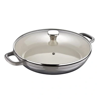 Imagen de MasterPRO Unique Cacerola de Cocina Baja con Tapa Olla 30,5 cm Color Gris Fabricada Hierro Fundido Asas Ergonómicas Cazuela Compatible Todo Tipo Cocinas