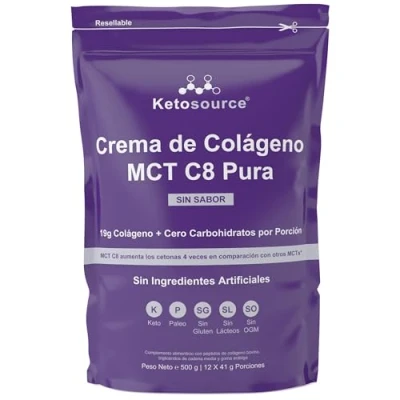 Imagen de Crema de Colágeno MCT C8 Pura Se Mezcla Fácilmente Sin Grumos Polvo Colageno Hidrolizado Puro para Keto Coffee y Diet Sabor Collagen Powder Bolsa 500g Productos Ketosource