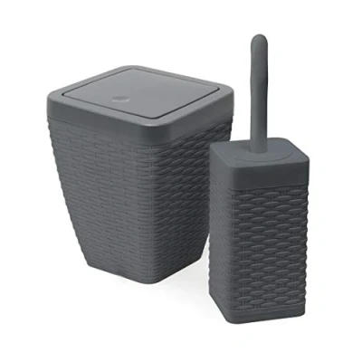 Imagen de Addis Juego de baño Cuadrado ratán sintético (Incluye Cubo basurero y escobilla Inodoro), Color Plástico Piel, Gris Oscuro, Bin &amp; Toilet Set