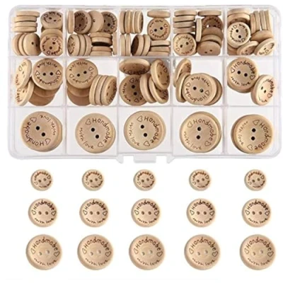 Imagen de Botones Redondos de Madera Hechos a Mano con Forma Delicada 2 Agujeros para Coser Decoraciones Artesanales 25 mm 15 20 140 Piezas