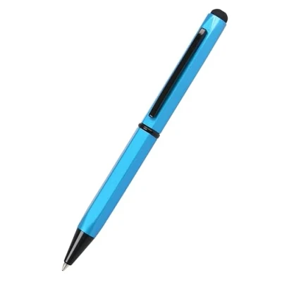 Imagen de bolígrafo Hexagonal Azul de Aluminio, Mina D1 Intercambiable, Color Azul, con lápiz táctil, 1 Unidad