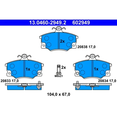 Imagen de ATE 13.0460 2949.2 Juego de pastillas freno con contacto avisador desgaste tornillos pinza FIAT: Punto I Hatchback, Tipo Hatchback