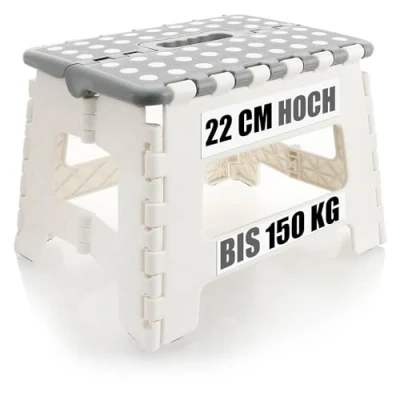 Imagen de com four® Escalón Plegable con Tacos de Goma Taburete Ayuda portátil para Subir Antideslizante Capacidad Carga hasta 150 kg (Blanco/Gris 1 Pieza)