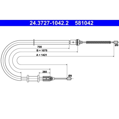 Imagen de ATE 24.3727 1042.2 Cable de Freno Mano 1421 RENAULT: Kangoo I, I Express