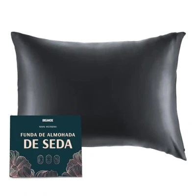 Imagen de DREAMZIE Doble Cara 100% 19 mm Funda de Almohada Seda Pura moras para la Salud del Cabello y Piel Funda, con Cremallera Oculta, 1 Pieza, 40x80 cm, Gris Oscuro