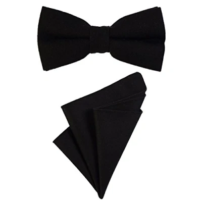 Imagen de DonDon Pajarita para caballero 12 x 6 cm, atada y de tamaño ajustable, pañuelo bolsillo 23 cm a juego algodón Negro