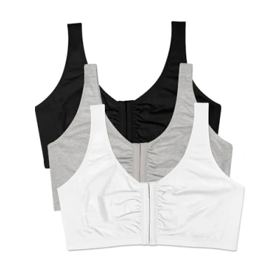 Imagen de Fruit of the Loom sostén deportivo para mujer con cierre frontal, paquete de 3 (un conjunto almohadillas), sujetador, negro/blanco/gris jaspeado, 48