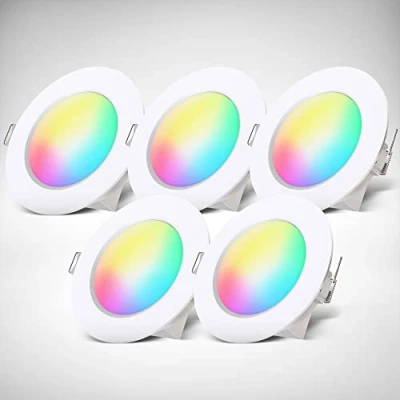 Imagen de B.K.Licht I 5er Set RGBW Luces empotradas en el baño LED Foco empotrado de color Mando a distancia Taladro Ø70 mm Regulable 92x45 (DxH) Blanco
